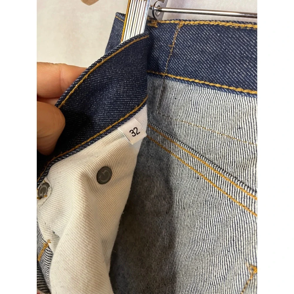 GUSTIN Raw Selvedge Denim Jeans Dark Indigo Slim Cut Button Fly USA 32 X 32